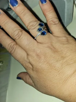 Anillo Plata Circonitas Azules y Blancas talla 19