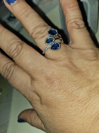 Anillo Plata Circonitas Azules y Blancas talla 19