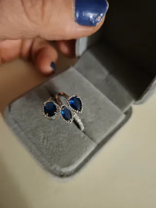 Anillo Plata Circonitas Azules y Blancas talla 19