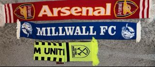 Lote 3 bufandas Arsenal, Ultras Millwall West Ham