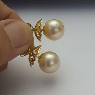 Pendientes Perla South Sea Dorada 12.7mm 2