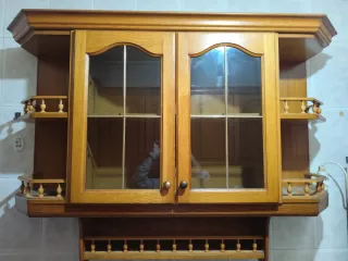 Alacena de cocina de madera con puertas de cristal