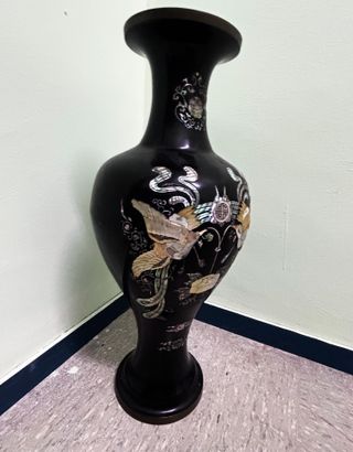 Jarrón Oriental Latón Esmalte y Nácar