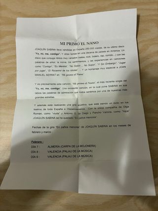 CD Single Joaquín Sabina Mi primo El Nano + carta