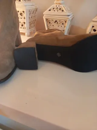 Botines beige/marrón tacón bloque