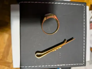Anillo y pasador de corbata dorado