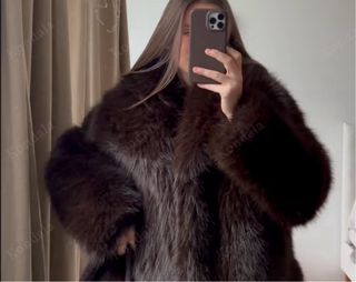 Abrigo de pelo marrón talla única