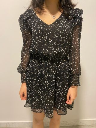 Vestido gasa negro estampado estrellas