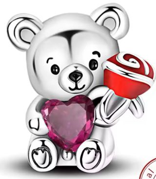 Charm Oso Corazón Rosa plata de Ley