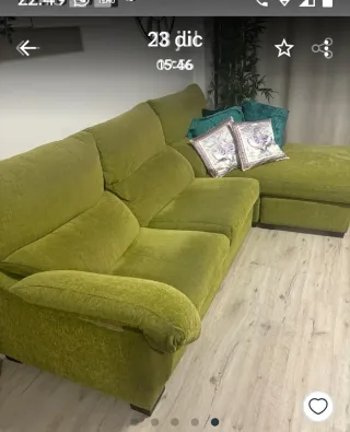 Sofá Chaise Longue Verde Oliva 3 Plazas