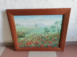 Cuadro paisaje campo amapolas