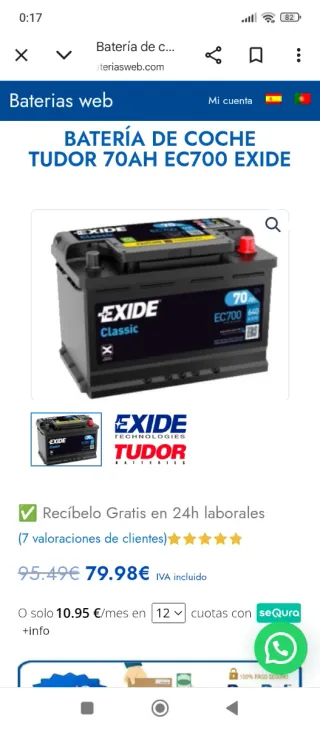 Batería Coche EXIDE 12V 70Ah EC700