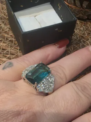 Anillo Cóctel Plata Circonita Azul