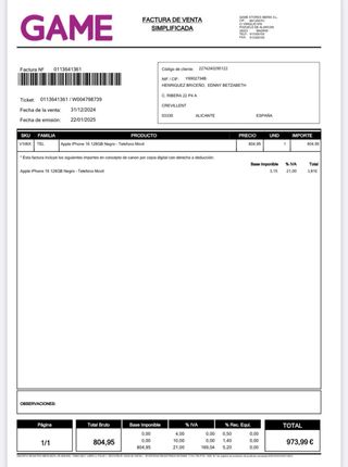 iPhone 16 128GB Negro