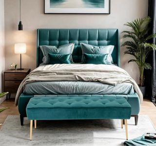 Banco Terciopelo Turquesa Patas Doradas