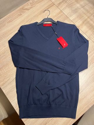 Jersey Vneck Algodón Gaseado Azul Carolina Herrera