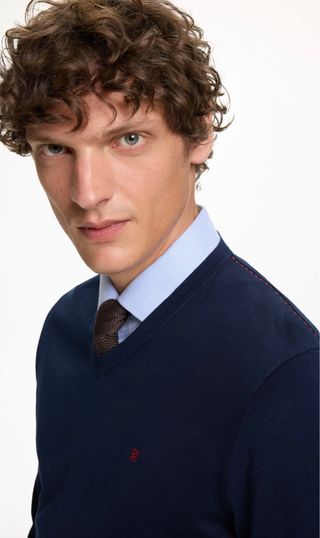 Jersey Vneck Algodón Gaseado Azul Carolina Herrera