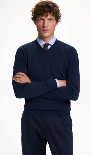 Jersey Vneck Algodón Gaseado Azul Carolina Herrera