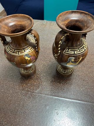 Coppia Anfore Legno Decorate