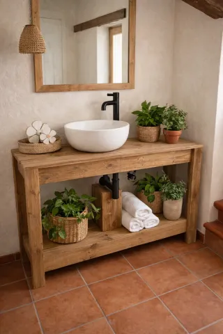Consola de baño madera reciclada color roble
