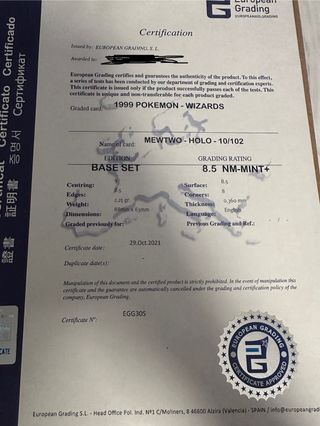Carta Pokémon Mewtwo holo Base Set 8.5