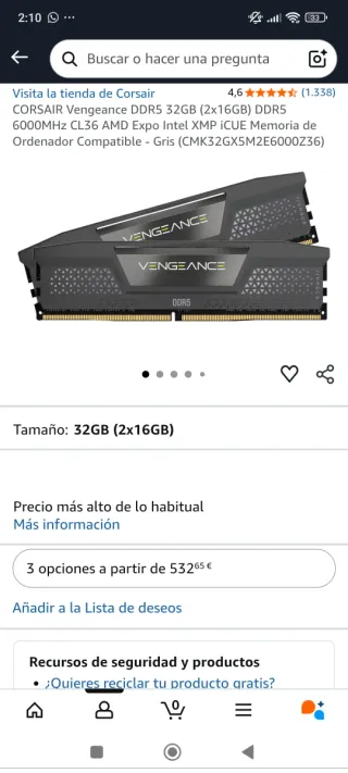 Corsair Vengeance DDR5 32GB (2x16GB) 6000MHz 36CL