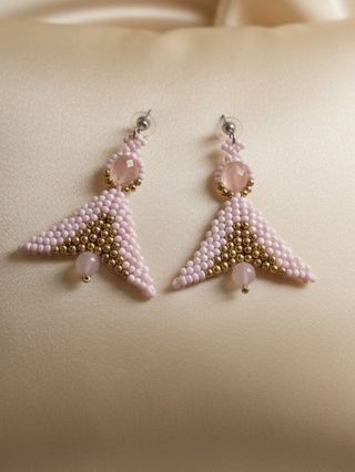 Orecchini handmade Quarzo Rosa Ali D'Angelo Boho