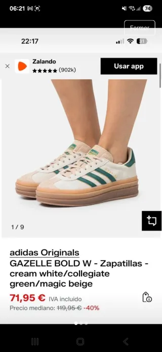 Zapatillas Adidas Gazelle Bold W 36.5