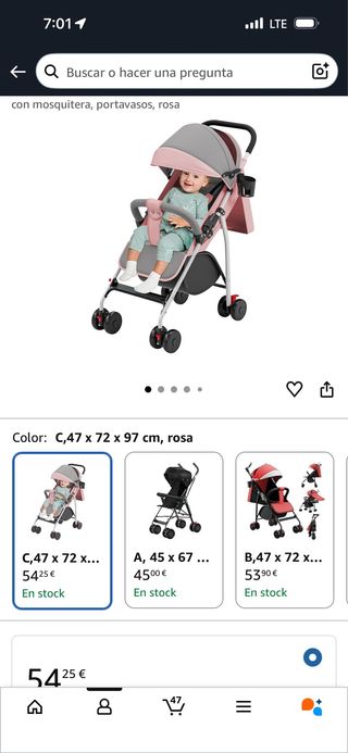 Cochecito de bebé rosa con mosquitera