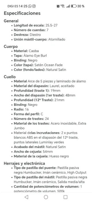 Guitarra 7 cuerdas Subzero Generation Pro