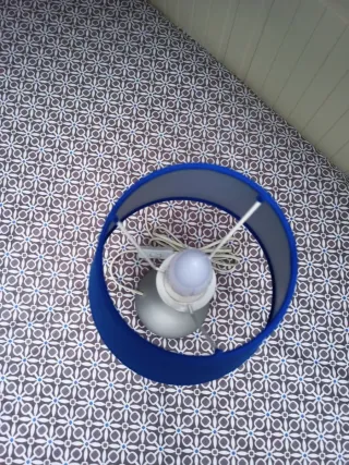 Lámpara de mesa Azul de Tela y Metal