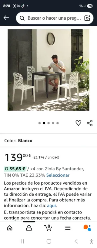 6 Sillas Diseño Plástico Blancas**URGE**