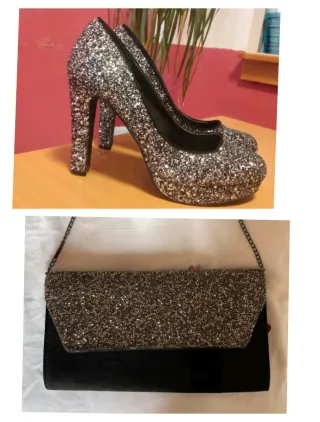 Zapatos de tacón y bolso de fiesta