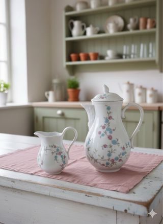 Caffettiera/cioccolatiera e lattiera in porcellana