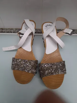 Porronet Sandalias Mujer Talla 40 Plata/Blanco