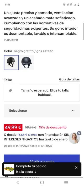 Casco hípica talla 54 cm