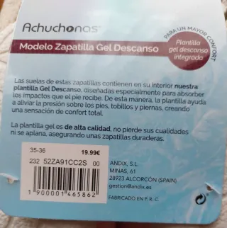 ZAPATILLAS DE CASA CON GEL DESCANSO,  SIN ESTRENAR