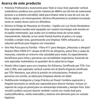 Aspirador sin Cable 48Kpa, 50min Autonomía
