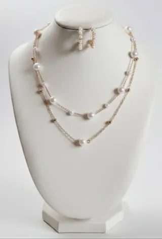 Bellissima parure 2 collane perle artificiali oro