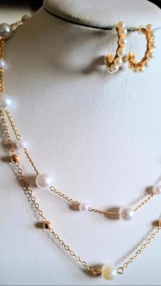 Bellissima parure 2 collane perle artificiali oro