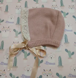 Capota bebé 3-6 meses rosa encaje y lazos