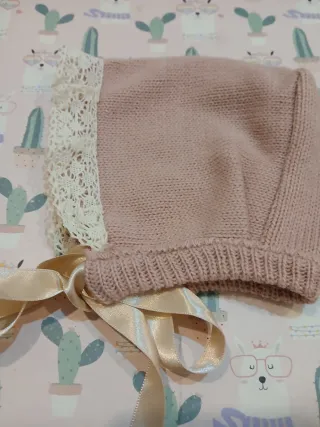 Capota bebé 3-6 meses rosa encaje y lazos