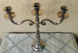 Candelabro 3 bracci color argento in metallo
