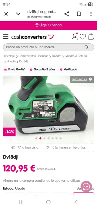 Taladro Hitachi DV18DJL a batería