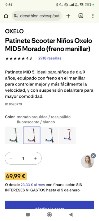 Patinete infantil lila y rosa