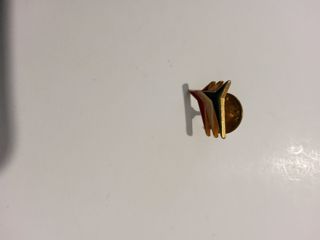 Spilla dorata con dettagli verdi e rossi