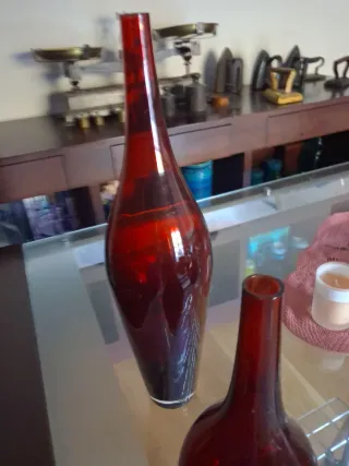 Juego 3 Jarrones Cristal Soplado Rojo y una bola.