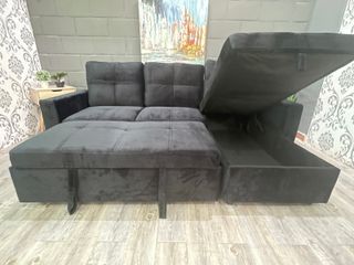 Sofá Chaise Longue Cama Negro con Arcón