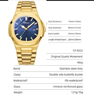 Reloj Chenxi Dorado y Azul Hombre