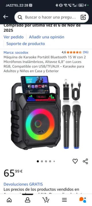 Máquina de karaoke Socodox con micrófonos